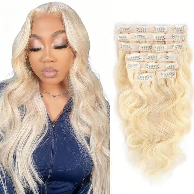 16 Inch Blonde Clip in Extensions 8Pcs 110g Clip in Hair Extensions Real Human Hair Body Wave 613 Blonde Clip ins Brazilian Remy Human Hair Extensions for Women Double Weft