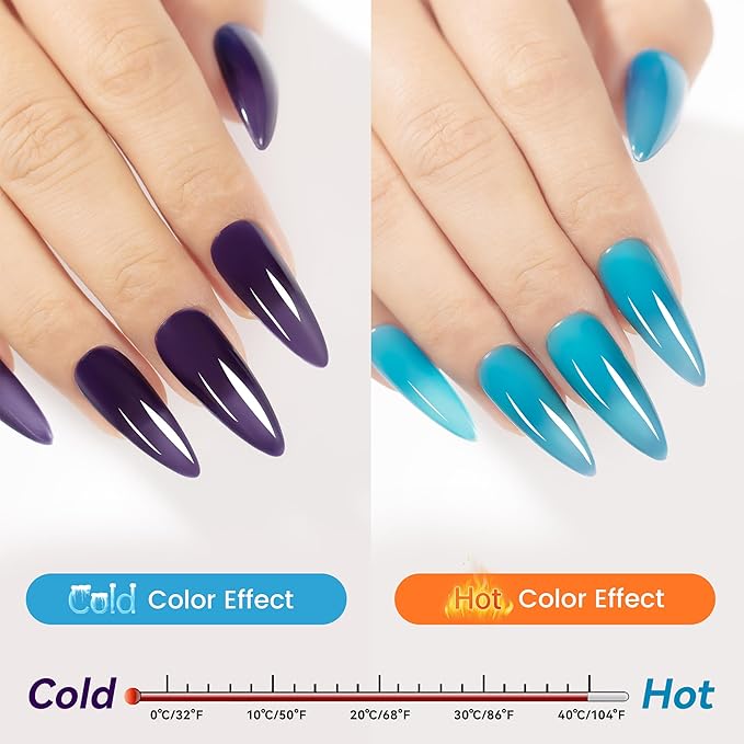 YTD Likomey Color Changing Gel Nail Polish,15ml Deep Purple To Turquoise Green Mood Temperature Change Colors,Thermal Ombre Home Salon Fall Winter Manicure UV Nail Gel,WB421