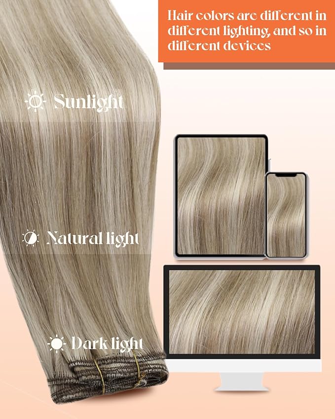 Sunny Hair Sew in Hair Extensions Real Human Hair Blonde Highlights Human Hair Weft Extensions For Women Dark Blonde Mix Platinum Blonde Short Hair Extensions Sew in 12inch 70g