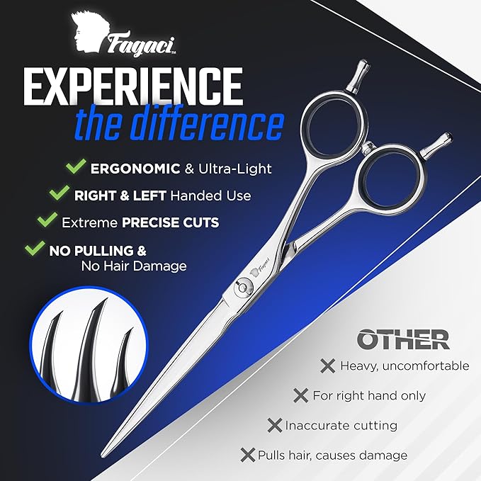 Fagaci Professional Hair Cutting Scissors 4.5” Super Sharp Thin Blades, 440C Steel for Maximum Precision Hair Scissors for Women & Men, Lightweight Hair Shears for Hair Cutting, Barber Scissors