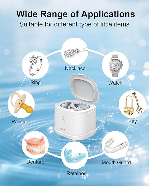 BCOM Retainer Cleaner,Jewelry CleanerUltrasonic Machine 46kHz, Jewelry&Retainer Cleaner 2-in-1 Professional Portable Dental Jewelry Pod Deep Cleaning forJewelry,Retainer, Mouth Guard, Ring Xmas Gift