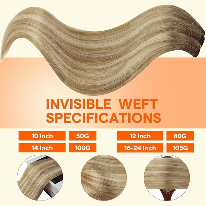 Full Shine Weft Hair Extensions Human Hair 22 Inch Sew In Hair Extensions Brown Hair Weft Extensions Soft Silky Hair Color Chestnut Brown To Honey Blonde Mix Platinum Blonde Hair Bundles 105G