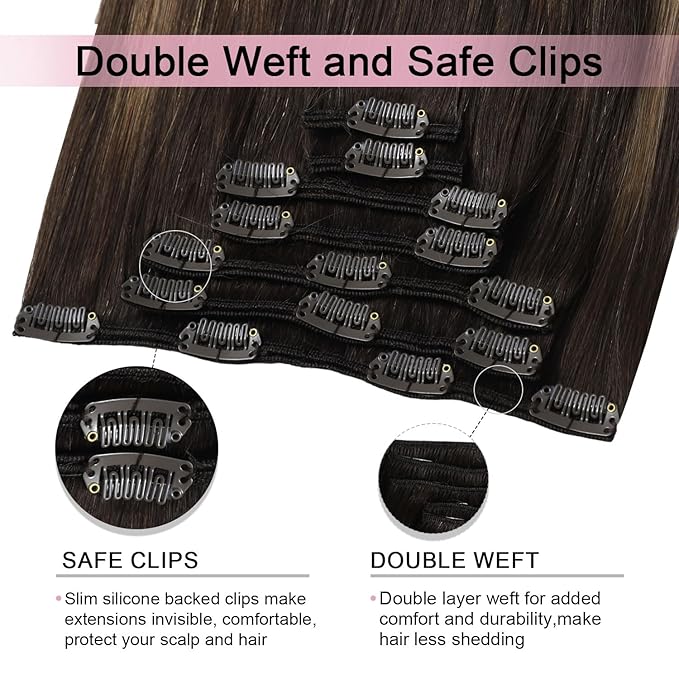 Pro2.0 Remy Clip in Extensions Real Human Hair Color #2/6/18 Dark Brown to Dirty Blonde Remy Clip in Hair Extensions Real Human Hair 18inch 120g Thick 7pcs Double Weft（#2/6/18-18inch）