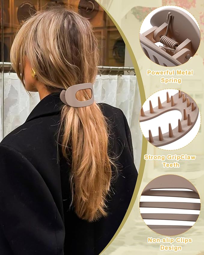 6 PCS French Flat Hair Clips for Women 2 Styles Large Matte Flat Claw Clips Strong Hold No-Slip French Hair Barrettes for Thick Thin Hair(Multicolor 7)