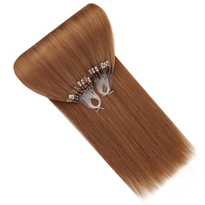 Full Shine Micro Beads Hair Extensions Real Human Hair Color 330 Copper Micro Link Human Hair Extensions 20 Inch Cold Fusion Prebonded Extensions for Women 50G with 7G Micro Beads Natural Remy Hair