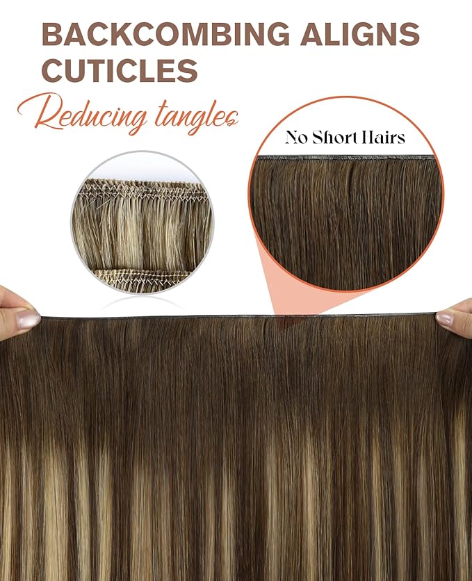 Sunny Hair Genius Weft Hair Extensions Human Hair Balayage Genius Weft Hair Extensions Sew in Brown Balayage Caramel Blonde Sew in Hair Extensions Real Human Hair for Women 20inch
