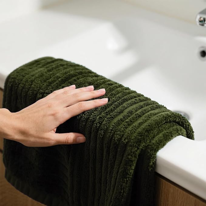 6-Piece Bath Towel Set(30"x60"), 2 Large Bath Towel Sheets, 2 Hand Towels and 2 Washcloths - Highly Absorbent Quick Dry Microfiber,Ultra Soft Towel Set for Bathroom (Olive Green)