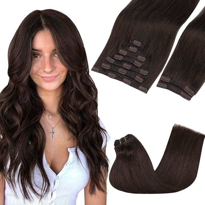 GOO GOO Clip in Hair Extensions Real Human Hair, Remy Human Hair Extensions Clip ins for Women, Natural Human Hair, 24inch 150g 9Pcs, #2A Light Brown