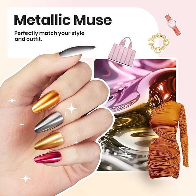 Beetles Mirror Nail Polish Set – Metallic Muse 6 Colors Quick-Drying & High Gloss Nail Lacquer, Long-Lasting Air Dry Home DIY Perfect Nail Art Christmas Gift for Women