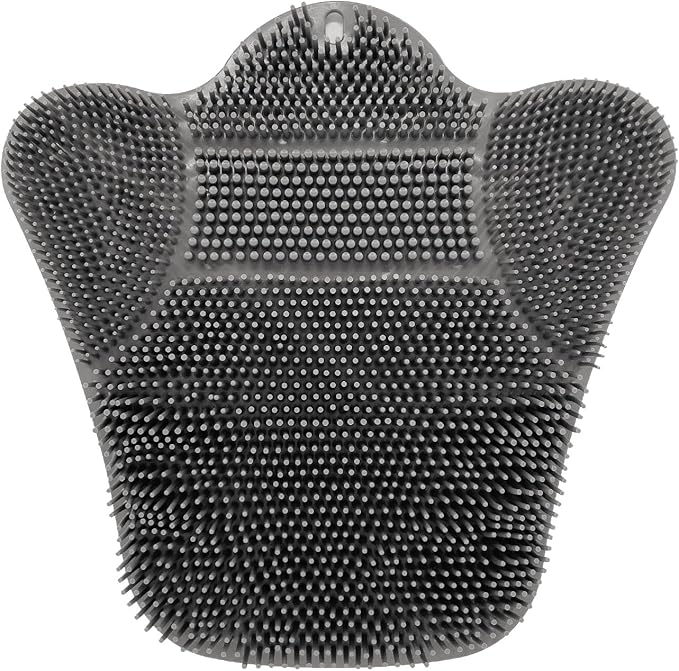 Grey TPR Sower Scrubbing Mat with Suction Cups Soft, Non-Slip Design for Foot and Back Massage Perfect for Full-Body Cleansing and Comfort