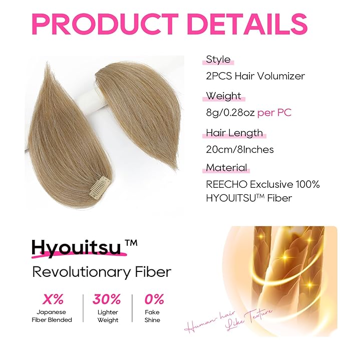 REECHO Clip in Hair Volumizer, Short Thick Clip in Hairpieces Adding Extra Hair Volume Extensions for Women with Thin Fine (Honey Blonde, 8 Inch(Pack of 2))