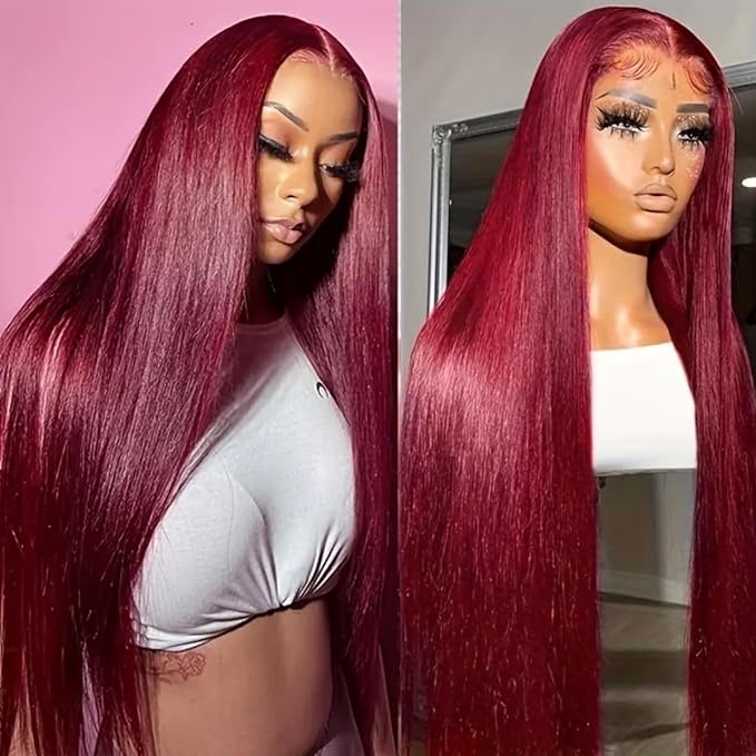 LICHANG 13x6 99J Straight Lace Front Wigs Human Hair Pre Plucked with Baby Hair for Black Women Glueless 26 Inch