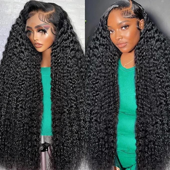 20 Inch 250% Density 13x6 Deep Wave Lace Front Wigs Human Hair Curly HD Lace Front Human Hair Wig Pre Plucked 100% Real Human Hair No Synthetic Blend No Tangle No Shedding Triple Lifespan 3X