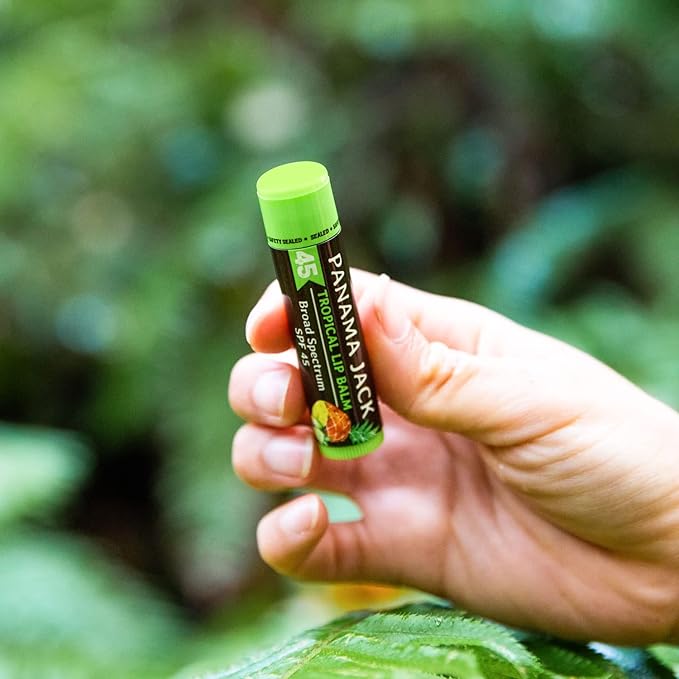 Panama Jack Sunscreen Lip Balm - SPF 45, Broad Spectrum UVA-UVB Sunscreen Protection, Prevents & Soothes Dry, Chapped Lips, Tropical, 7-pack