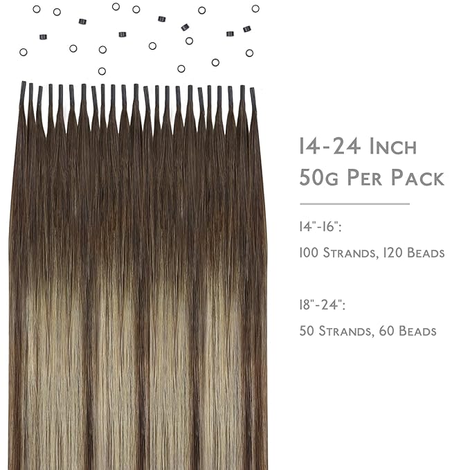 WENNALIFE I Tip Hair Extensions Human Hair, 50g 100s 14 Inch Balayage Chocolate Brown to Honey Blonde Remy Itip Human Hair Extensions Invisible Itips Straight I Tips Fusion Extensions Real Human Hair