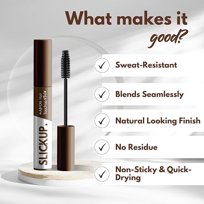 SLICKUP Hair Touch Up Stick Temporary Color, Gray Hair Coverage, Hair Colour Stick, White Hair Coverage, Hair Mascara, Beard & Root Touch Up (Brown)
