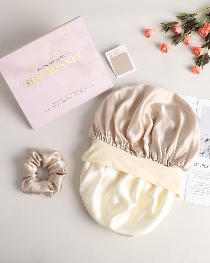 Mulberry Silk Bonnet Sleeping Women Curly Hair Bonnets Tie Band Double Layer Reversible Sleep Bonnet Silk Hair Wrap Sleep Cap