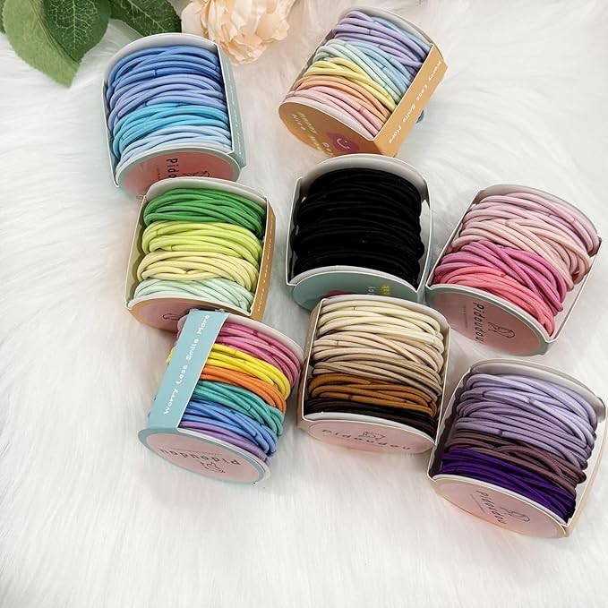 48 Pieces Elastic Hair Ties for Women, 3mm Hair Bands for Thick or Thin Hair, No Damage Elastic Hair Accessories for Girls and Women (Blue Mix)