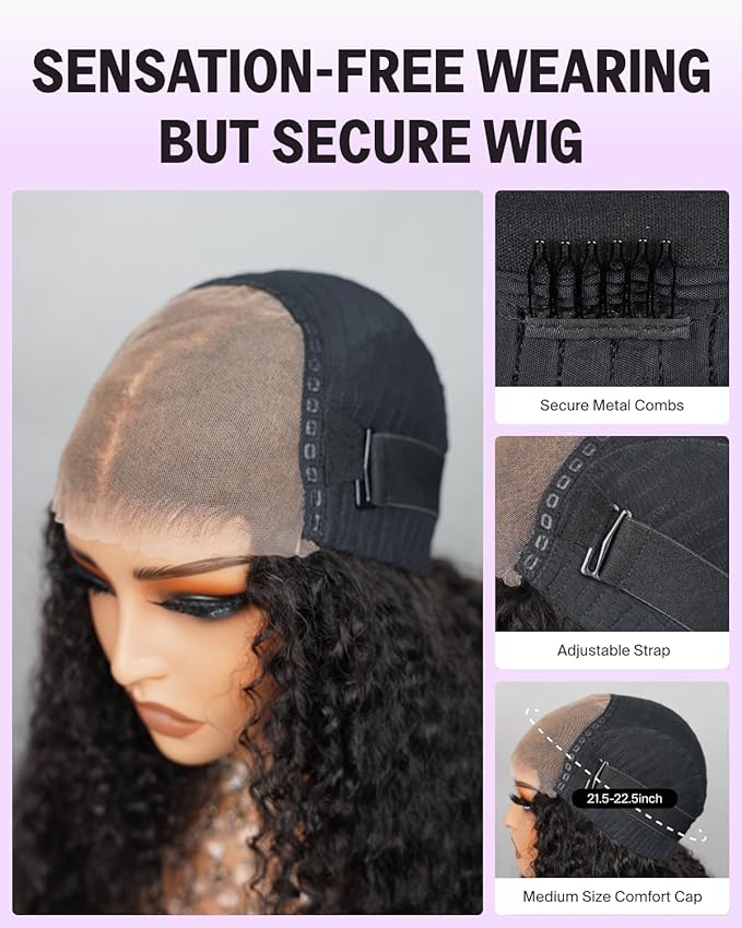 Glueless Wigs Human Hair 220% Density Deep Wave Lace Front Wigs Human Hair 6X5 HD Lace Closure Deep Curly Human Hair Wigs For Women Glueless Curly Pre Plucked Pre Cut Wigs 26 Inch
