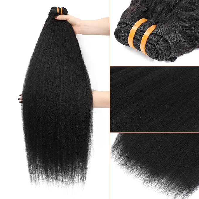 16A Raw Yaki Kinky Straight Human Hair Bundles 100% Burmese Virgin Bundles Human Hair, Sliky Boutique Extensions, Can Be Dyed and Restyled, Full Ends, Vertical Smooth (20 22 24 26)