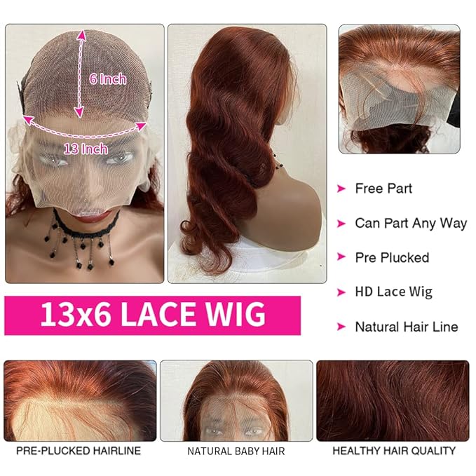 Reddish Brown Human Hair Wig Body Wave 13x6 Lace Front Wigs Human Hair Wigs For Black Women 26 Inch