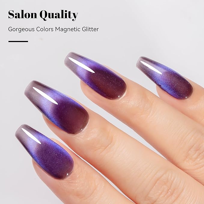 YTD Likomey Cat Eye Gel Nail Polish,High Shine Glass 15ml Mystic Purple Magnetic Glitter Translucent Jelly Salon Home Fall Winter UV Color Varnish with Magnet Stick,HEMA Free TPO Free,MY507