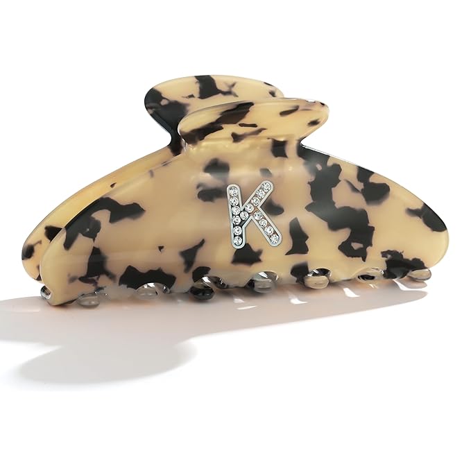 LILIE&WHITE Christmas Gift Tortoise Initial Hair Clips For Women With Letter Rhinestone Hair Claws Trendy Monogram Claw Clips For Thick Hair Alphabet K