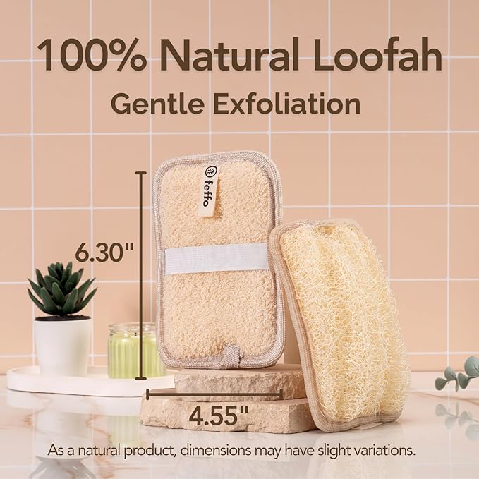 Loofah Sponge for Body Scrub, Exfoliating Body Scrubber & Shower Sponge Shower Scrubber, Loofah for Women and Men, Exfoliating Washcloth Alternative (2 Count, 1 Pack, Rectangular)