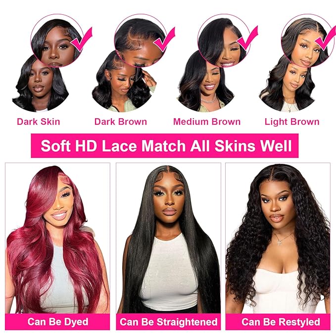 250% Density 6x4 Wear and Go Wig, 100% Human Hair, [2-year life, 250g], Body Wave Glueless Closure Wigs Human Hair Pre Plucked Pre Cut Middle Part, 26 Inch