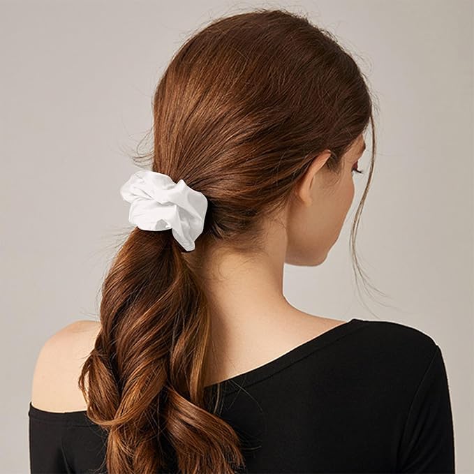 THXSILK Mulberry Silk Scrunchies for Women - Cute Hair Rings and Ties for Girls with Thick Hair, White