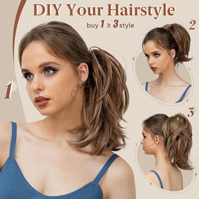 CJL HAIR Claw Clip Short Ponytail Hair Extensions DIY Bendable Metals Messy Bun Hair Piece for Wonen Straight Synthetic Fake Hairpieces Red Vino