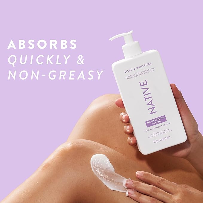 Native Body Lotion Contains Naturally Derived Plant-Based Moisturizers for Women and Men | Restores Dry Skin, Lilac & White Tea, 16.5 fl oz