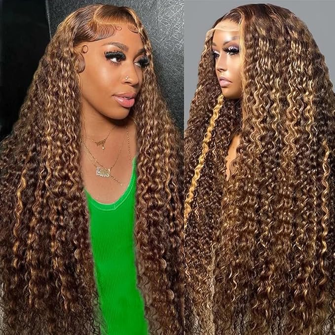30inch Honey Blonde Wig Human Hair Deep Wave Lace Front Wigs Human Hair 13x6 highlight ombre 4/27 Hd Lace Frontal Wigs Glueless Wig Pre Plucked For Women