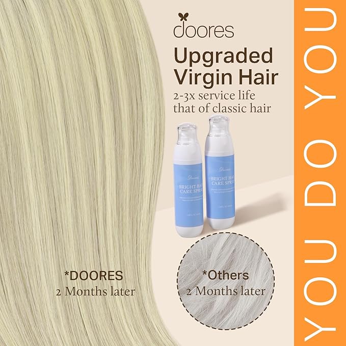 DOORES Micro Bead Hair Extensions Real Human Hair, Ash Blonde Highlighted Platinum Blonde 20 Inch 50g/50s, Long Straight Invisible Bead Extensions Human Hair