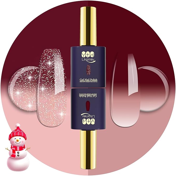 YTD Likomey Gel Nail Polish 2 Pcs Set,15ml Color Changing Nude Pink Burgundy Red and Glitter Nails Gel Kit,Thermal Ombre Change Colors Translucent Salon Manicure Fall Winter UV Color Varnish,0.5 Fl Oz