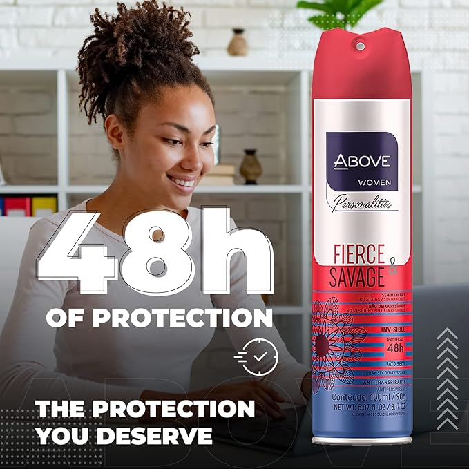 ABOVE Fierce and Savage - 48 Hours Personalities Antiperspirant Deodorant Set for Women - Notes of Pink Pepper and Jasmine - Dry Spray Protects Against Sweat and Body Odor - Alcohol Free - 4 pc