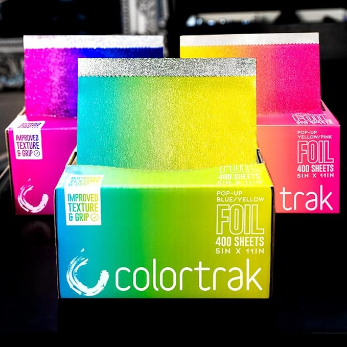Colortrak Blue/Yellow Gradient Pop-up Foil w/Dispenser (400 Count), Pre-cut Sheets, Non-Slip Embossed Texture, 5" x 10.75" Sheets for Hair Foil Coloring and Highlighting Sheet Applications