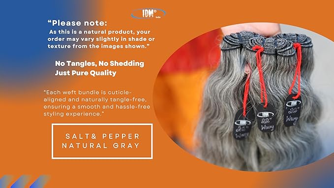 22” Wavy Salt & Pepper/Natural Gray 3 bundles. Its 100% Natural Indian Virgin Raw Hair Extensions .Natural color unprocessed and not treated with any kind of chemicals