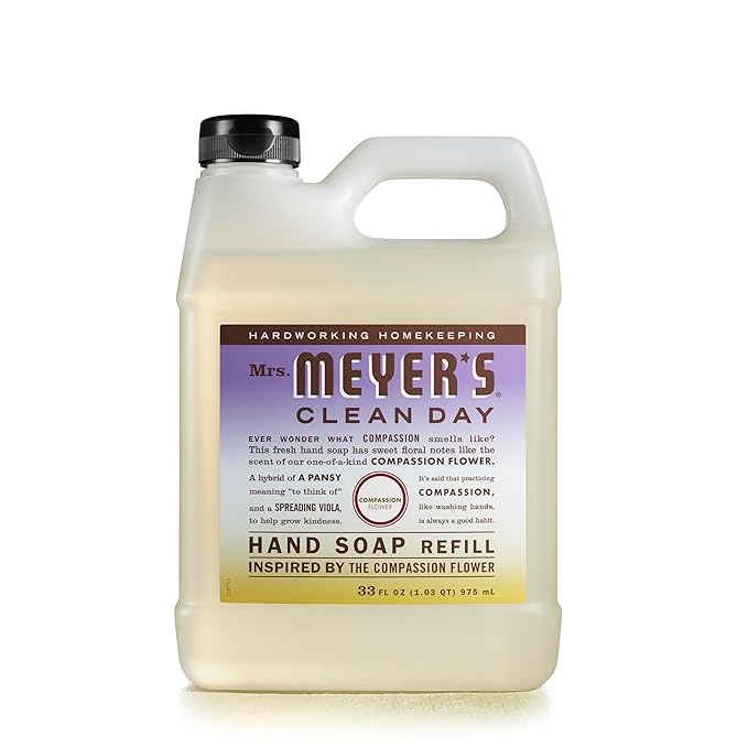 Mrs. MEYER'S CLEAN DAY Hand Soap Refill, Made with Essential Oils, Compassion Flower, Packaging May Vary, 33 fl. oz