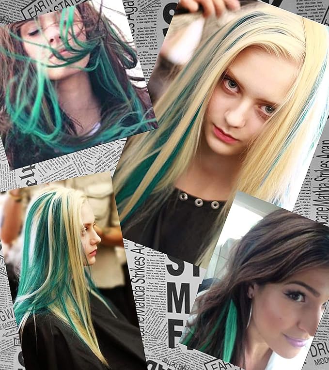 10 PCS 20 inch Teal Hair Extensions Wig Pieces Colorful Party Highlights Hair Extensions Clip in,blue Straight Synthetic Hairpieces for Women Kids Girls Hair Accessories (Teal)