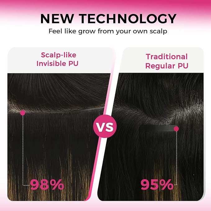 Lashey Invisi Edge Clip in Hair Extensions 18 Inch 110g 7pcs Injected Seamless PU Clip in Hair Extensions Virgin Human Hair, Natural Black Mixed Chestnut Brown Straight Hair