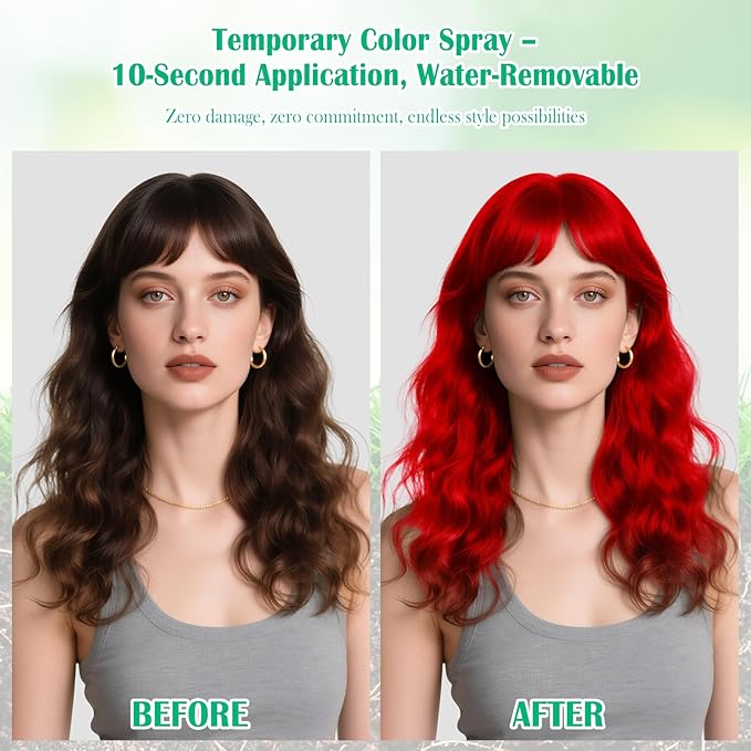 Christmas Temporary Hair Color Spray for Kids Women,One-Time Use Red Hair Spray, Washable Temporary Hair Dye, Natural Hair Color Wax, Non-sticky Hair Spray for Cosplay, Party, Halloween(Red,4.06Oz)