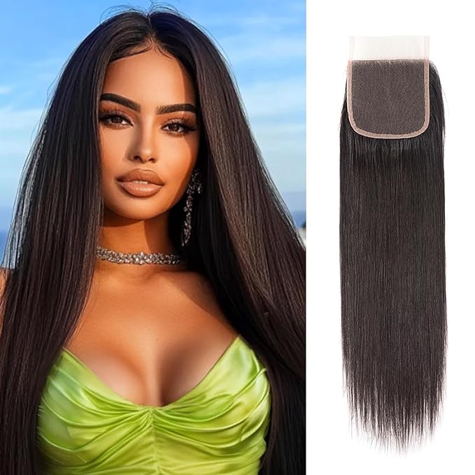 4X4 Straight HD Lace Closure Human Hair Extensions 100% Unprocessed Human Hair Frontal Free Part Closure With Baby Hair Natural Black 16 Inch