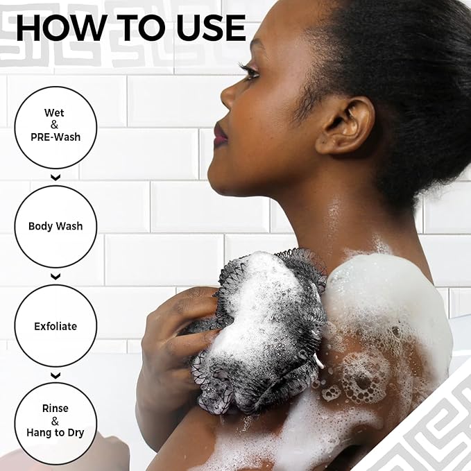 African Net Sponge with Knots - 2 Pieces Exfoliating Body Scrubber Bath Sponge - Back Scrubber Washcloth for Shower - Real African Scrub Exfoliator Body Care for Women