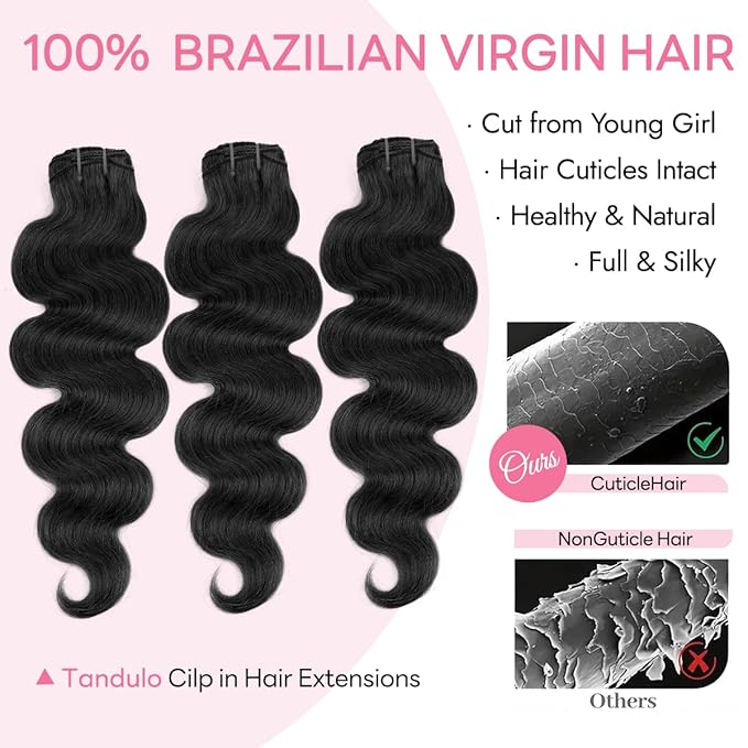 Clip in Hair Extensions Real Human Hair Body Wave 1 Jet Black Clip in 100% Brazilian Remy Human Hair Extensions 8pcs Per Set with 18 Clips Double Weft 18 Inch 100g/3.6oz