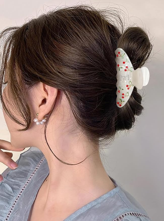 LILIE&WHITE Christmas Gift Acrylic Cherry Letter Hair Clips For Women With RhinestonesInitial Hair Claws For Thick Hairs Trendy Monogram Large Clips Fashion Big Claw Clip Jewelry Gift Alphabet E