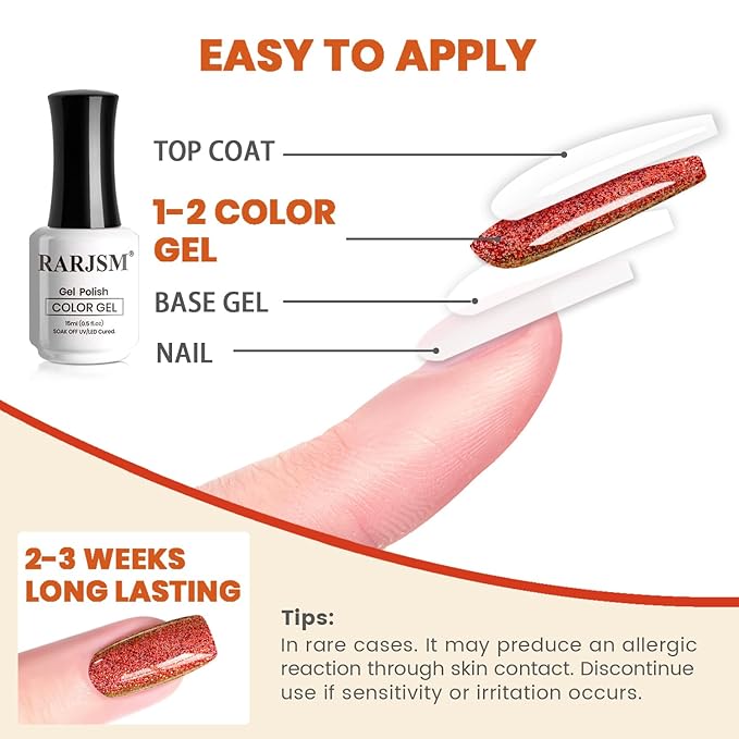 RARJSM Chameleon Gel Nail Polish Orange to Green Multichrome Big Flakes Color Changing Glitter Chrome GelPolish Curing Requires Sparkle Shimmer Nail Gel Varnish Soak Off DIY at Home Salon 15ml