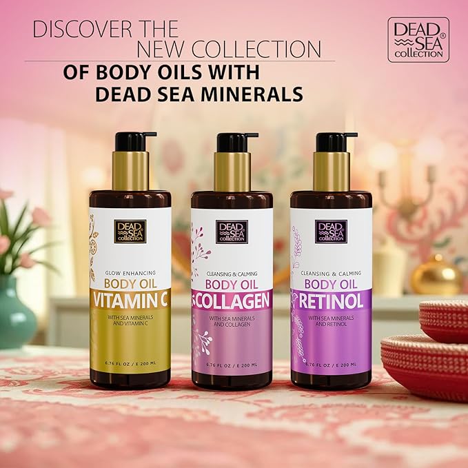 Dead Sea Collection Collagen Body Oil for Dry Skin – Moisturizing & Hydrating Skin Oil with Vitamin E and Blend of Almond, Grape, Olive, Wheat Germ Oil – Soothing & Nourishing Skin Care – 6.76 oz