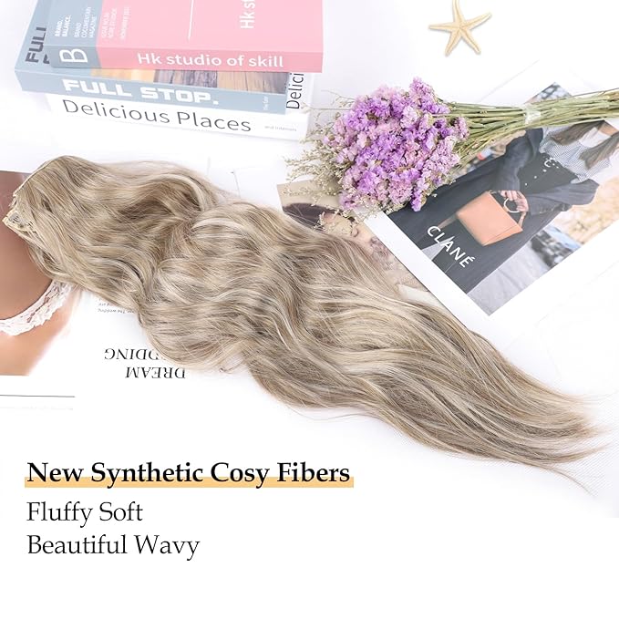 Clip in Hair Extensions for Women Dark Blonde Hair Extensions Synthetic Clip in Long wavy clip in hair extensions 20 inch Double Weft Hairpieces Full Head For Women (20INCH, P88/86)