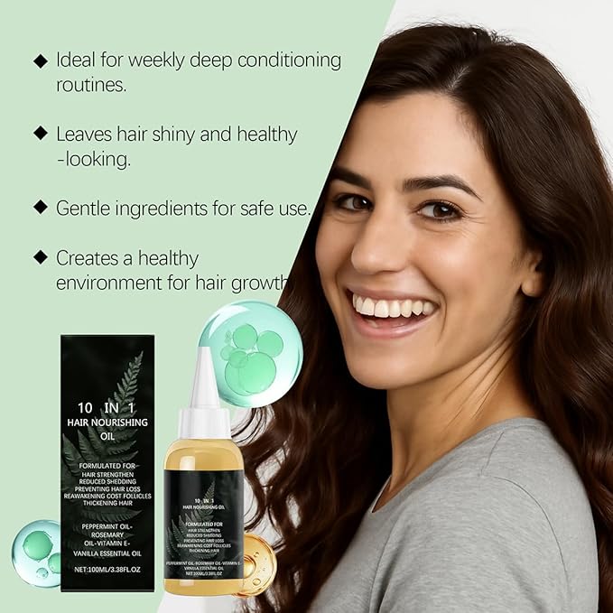 10 in 1 Hair Growth Oil, 10 in 1 Blend with Organic Rosemary, Wild Black Castor Oil & African Powder for Growth, Stronger Longer Hair For Women and Men(2PCS)